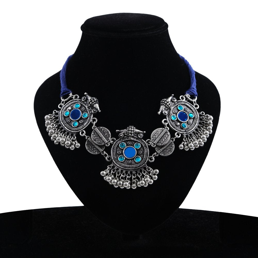 Oxidized Silver Blue Crystal Choker Necklace image 2