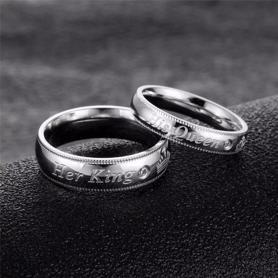 King & Queen Silver-Plated Couple Ring Set image 0