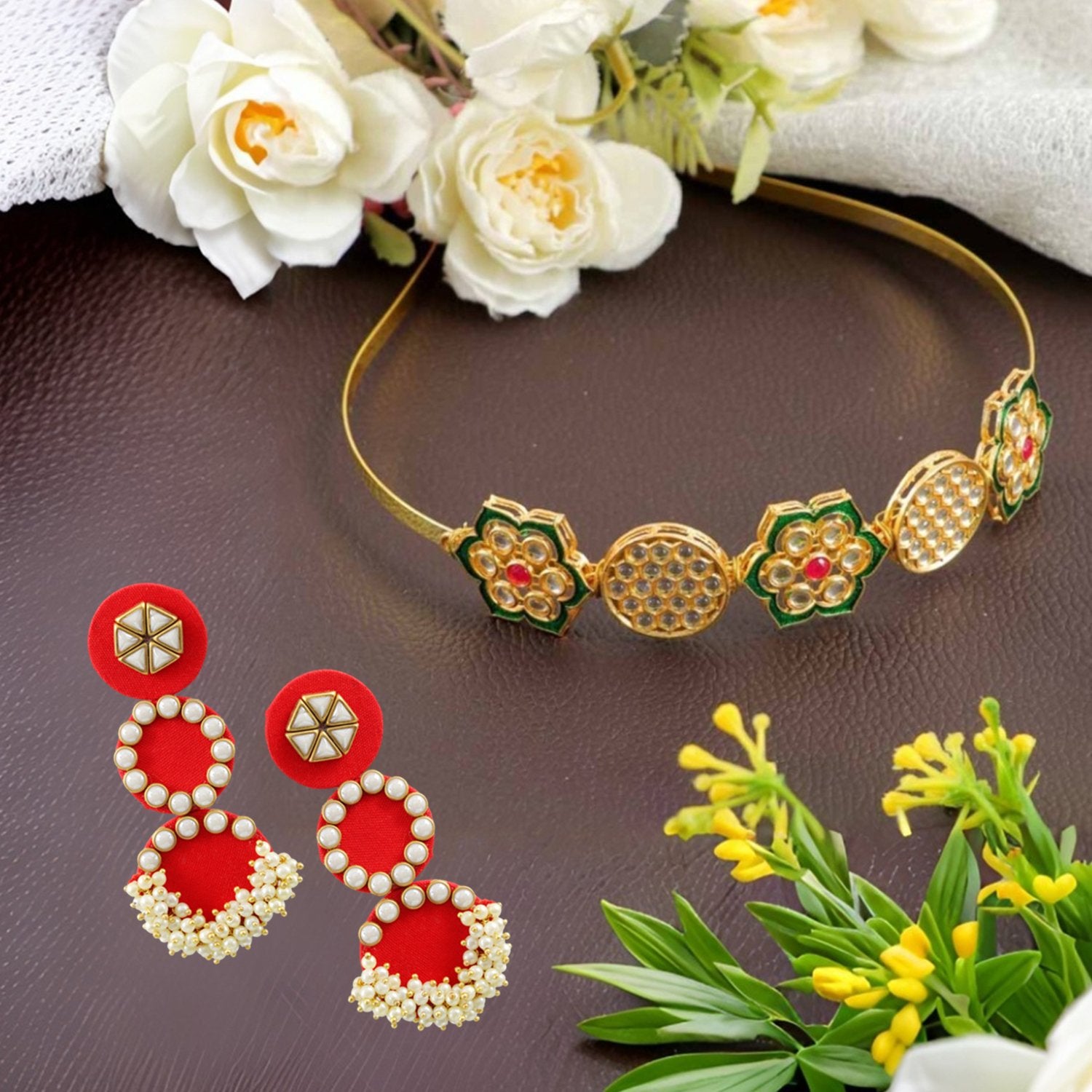 Ethnic Mathapatti Hairband and Earrings Set image 0