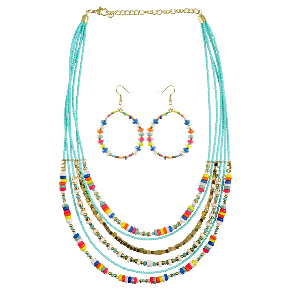 Boho Multicolor Indian Beaded Multi Strands Jewelry Set for Women/Girls image 4