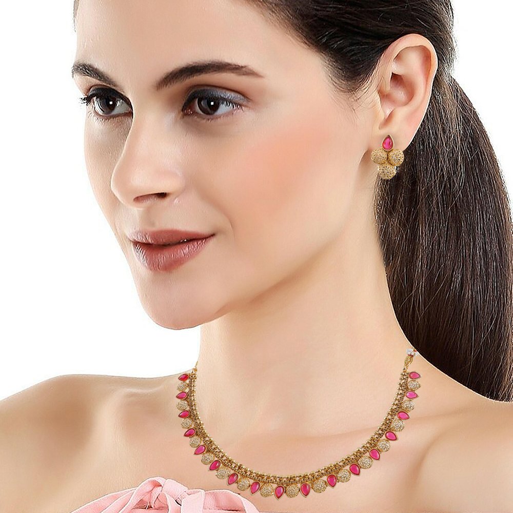 Ethnic Gold-Plated Red Stone Maharastrian Choker Jewellery Set image 3