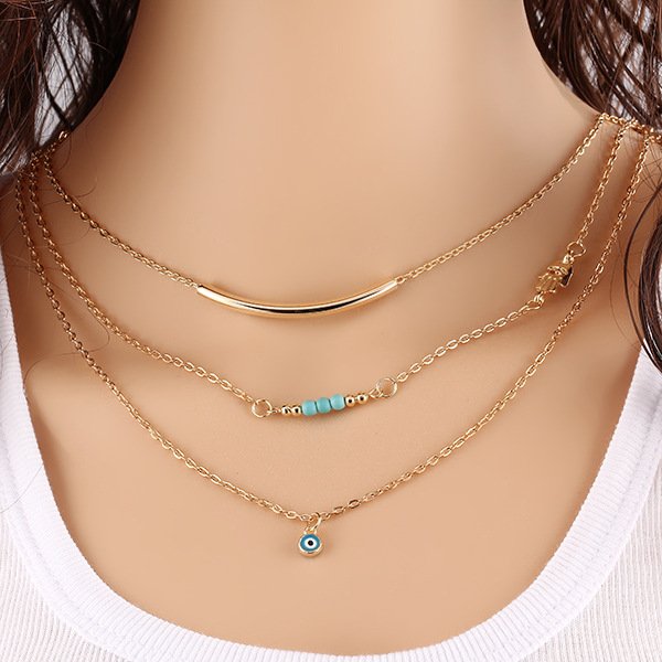 Gold-Plated Layered Evil Eye Necklace for Women/Girl image 3
