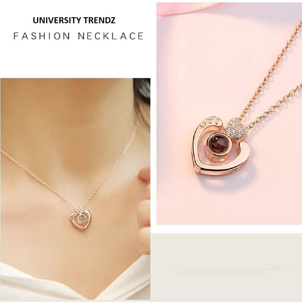 Rose-Gold'I Love You in 100 Languages' Heart Necklace for Women and Girls image 2