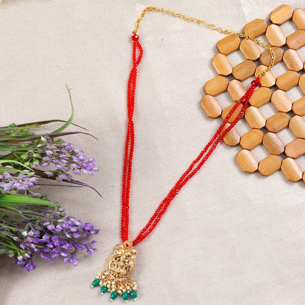 Goddess Lakshmi Red Beaded Layered Necklace image 2