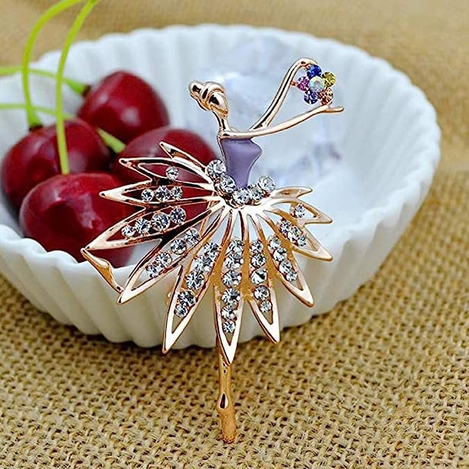 Sparkling Gold-Plated Crystal Ballet Purple Dancing Girl Brooch for Women/Girls image 0