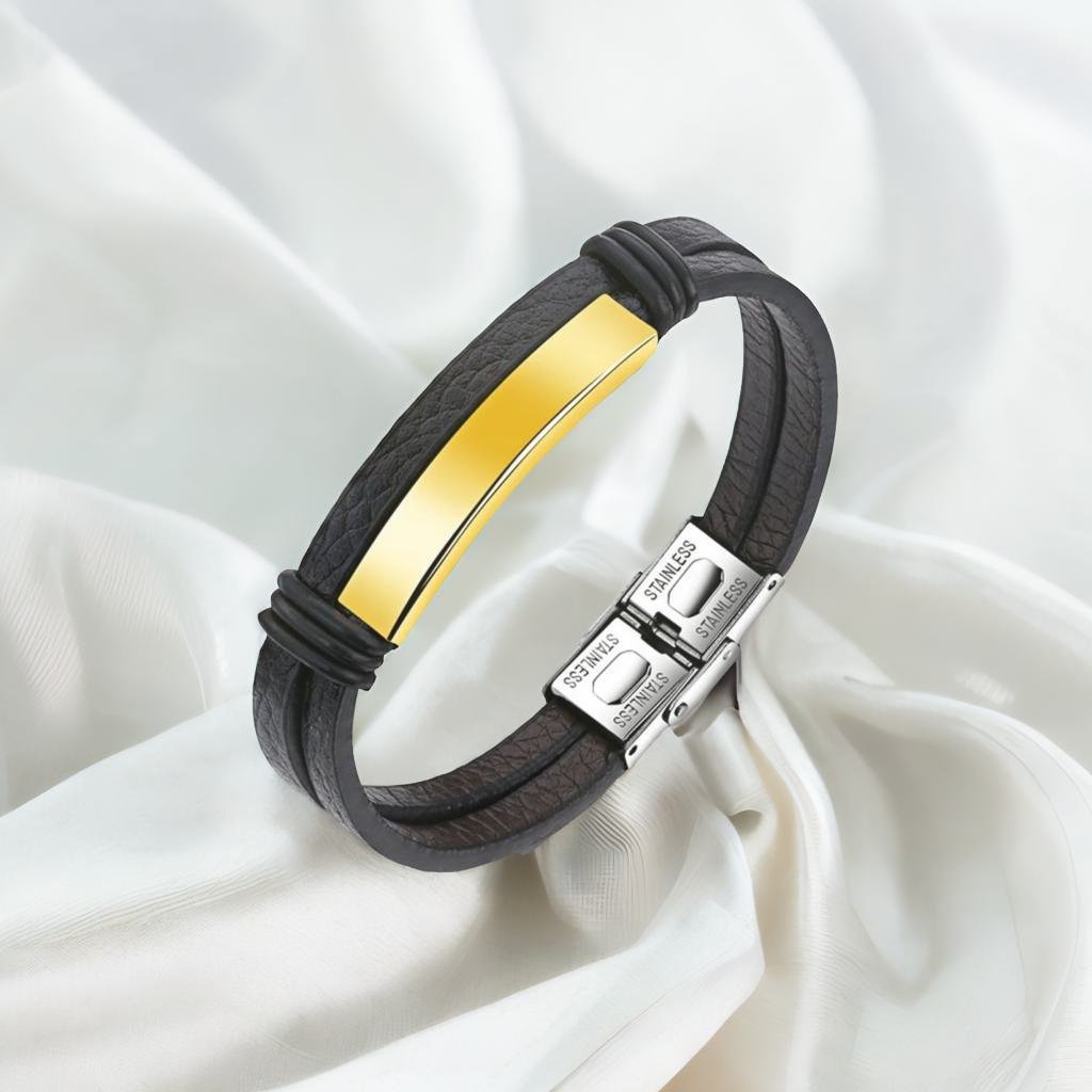 Gold-Tone Wrap Black Bracelet for Men image 0
