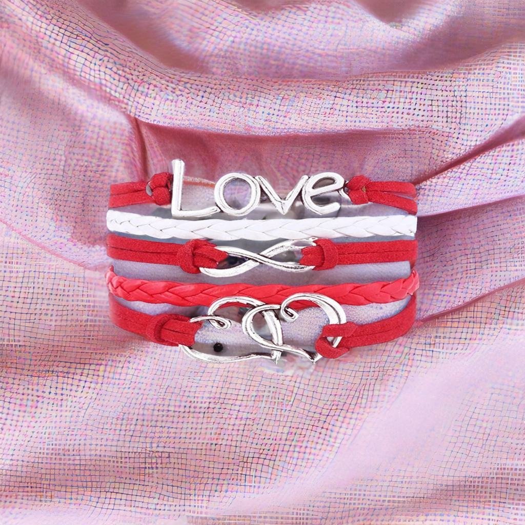Multistring Red and White Love/Heart Wrap Bracelet for Men/Women image 4