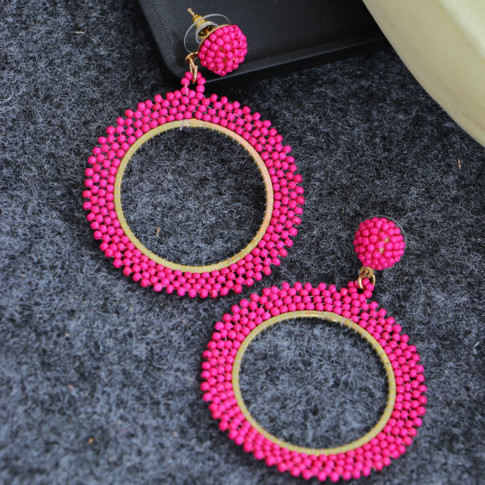 Pink Beaded Drop & Dangler Earrings image 0