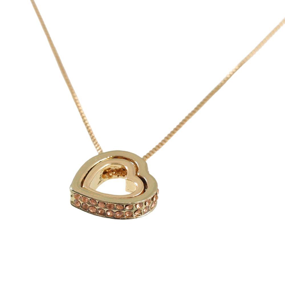 Double Gold-Plated Crystal Heart Pendant Necklace image 1
