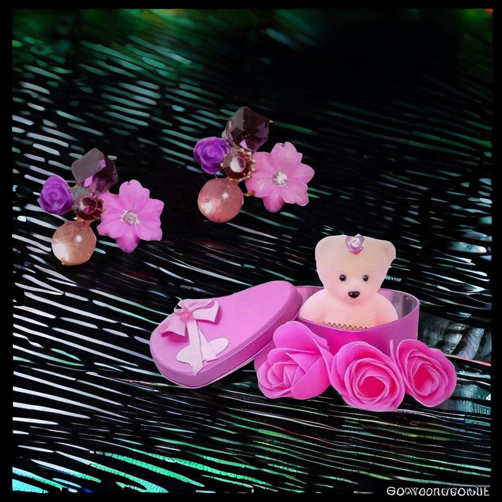 Stud Earring With Pink Teddy Bear Gift Combo Set image 2