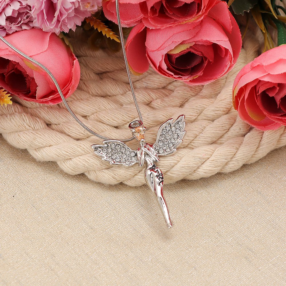 Silver-Plated Crystal Angel Pendant Necklace image 0