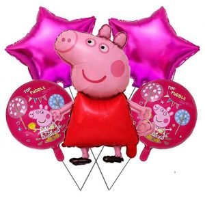 Peppa Pink Star Theme Inflatable Foil Balloons Set for Birthday Party Decoration (Pack of 5)