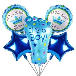 A Little Prince with Its a Boy Foot Shape Balloons Birthday Party Decoration Set (Pack of 5)