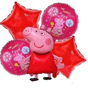 Peppa Pig Cartoon Theme Birthday Decoration Foil Balloons Set (Pack of 5, Red)