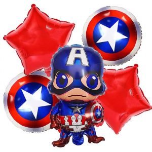 Captain America Cartoon Theme Birthday Decoration Foil Balloons Set (Pack of 5, Red)