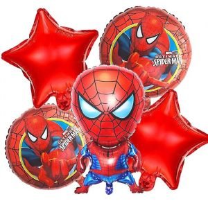 Spiderman Cartoon Theme Birthday Decoration Foil Balloons Set (Pack of 5, Red)