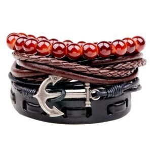 4 Piece Anchor Leather Bracelet