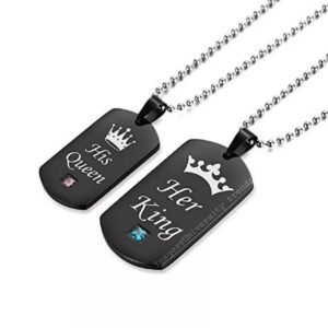 ‘King’ and ‘Queen’ Pendants Set (Black)