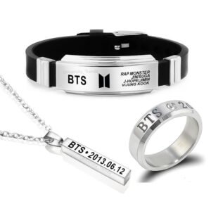 BTS Tri Combo Pack of BTS Bracelet, Silver Ring and Pendant