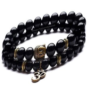 2 Piece Black Beads Buddha and Om Bracelet
