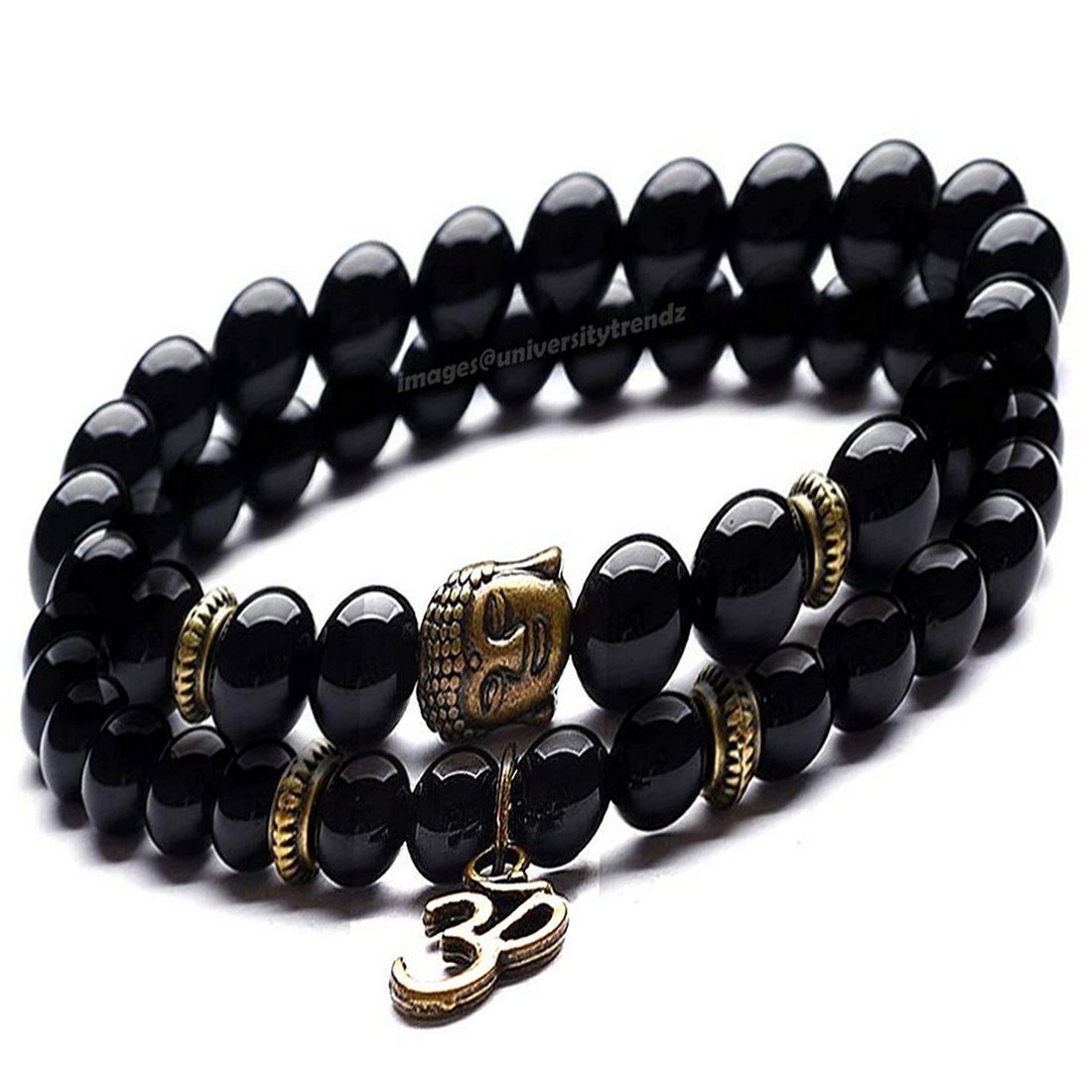 14 Kt Black Gold Om Bracelet With Wooden Beads Design by Kaj Fine Jewellery  at Pernias Pop Up Shop 2023