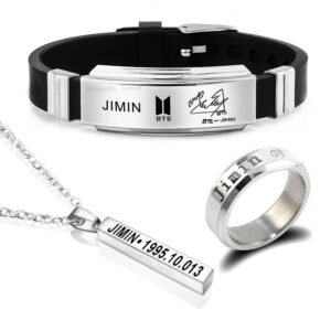 BTS Jimin Tri Combo Pack of BTS Bracelet, Silver Ring and Pendant