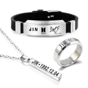 BTS Jin Tri Combo Pack of BTS Bracelet, Silver Ring and Pendant