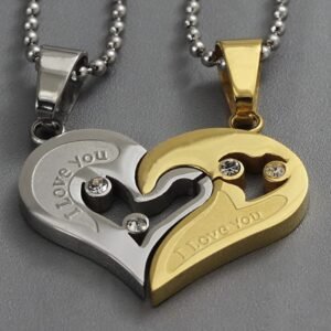 Love You Silver and Golden Pendants Set