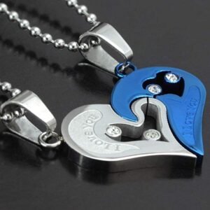 Love You Silver and Blue Pendants Set
