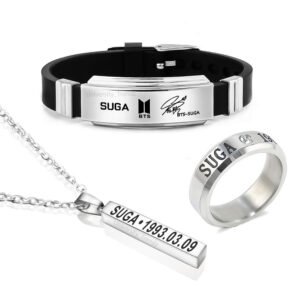 BTS Suga Tri Combo Pack of BTS Bracelet, Silver Ring and Pendant