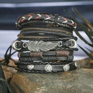 Feather Multi-Layer Leather Bracelet