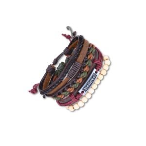 4 Piece Multi-Layered & Multi-Coloured Mattel, Beads, Leather Believe Bracelet