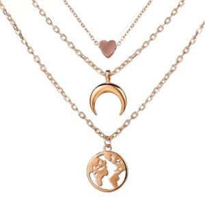 Earth, Moon, and Heart Multi-Layered Chain