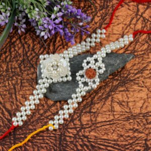 Pearl/Rudraksh Rakhi Set for Bhaiya Bhabhi – 2 pcs