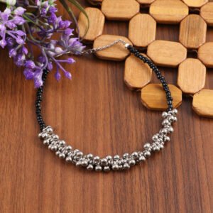 Silver-Plated Black Beaded Ghunghroo Anklet For Women & Girls