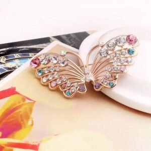 Gold-Plated Multicolor Crystal Stud Butterfly Brooch for Women/Girls