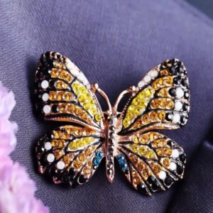 Gold-Plated Multicolor Stone Butterfly Brooch for Women/Girls