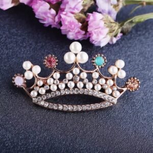 Gold-Plated Pearl/Stone Crown Brooch for Women/Girls