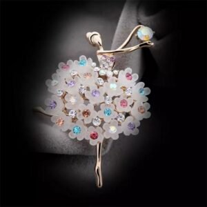 Gold-Plated Multicolor Crystal Stud Ballet Dancing Doll Brooch for Women/Girls