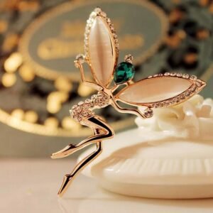 Gold-Plated Crystal Stud Pink Fairy Brooch for Women/Girls