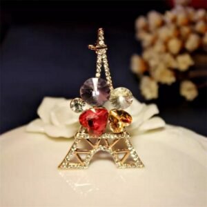 Gold-Plated Multicolor Crystal Eiffel Tower Brooch for Unisex
