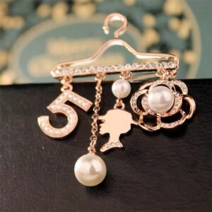 Gold-Plated Faux Pearl Hanger Dangle Brooch Pin for Women/Girls