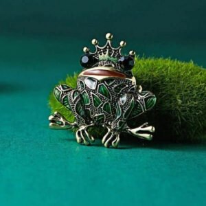 Gold-Plated Green Frog Brooch for Unisex