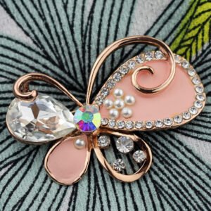 Gold-Tone Peach Crystal Butterfly Brooch