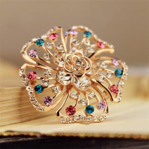 Gold-Plated Multicolor Crystal Studd Floral Brooch