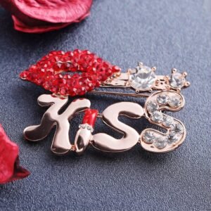 Gold-Plated Kiss Engraved Red Lips Brooch