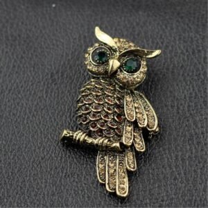 Oxidised Gold Owl Brooch For Women
