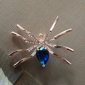Gold-Plated Blue Crystal Spider Brooch