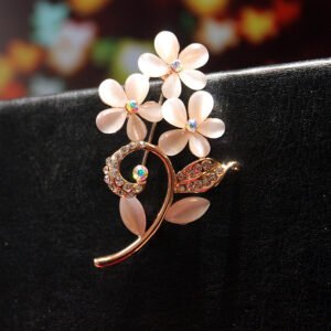 Gold-Tone Stone Floral Crystal Studded Brooch For Women/Girl’s
