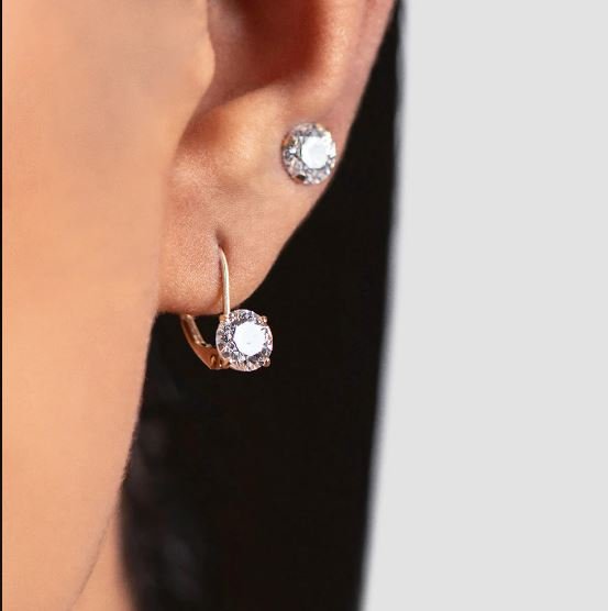 Studio 54 Round Cubic Zirconia Pave Set Disco Ball Stud Earrings